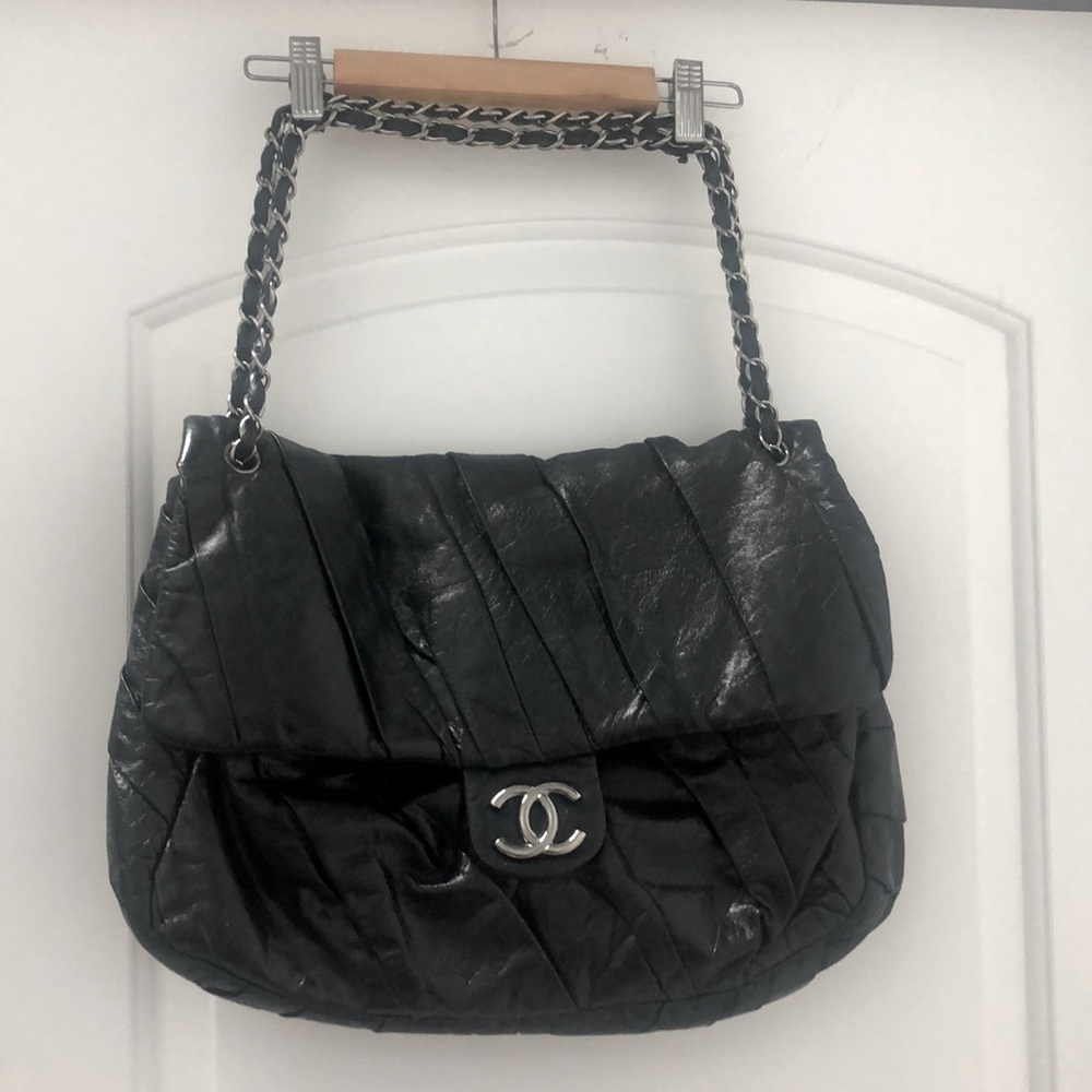 CHANEL extravagant all black soft leather large bag. AUTHENTIC!!